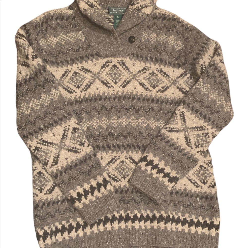 Men's Lauren Ralph Lauren Hand Knit 100% Wool Shawl Neck Pullover Sweater Sz M